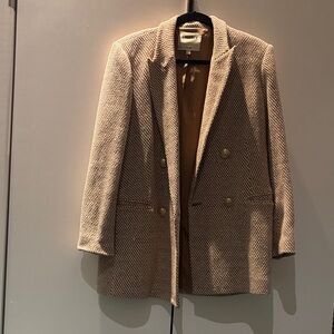 LAGENCE sparkly Textured Beige Blazer with Gold Accents